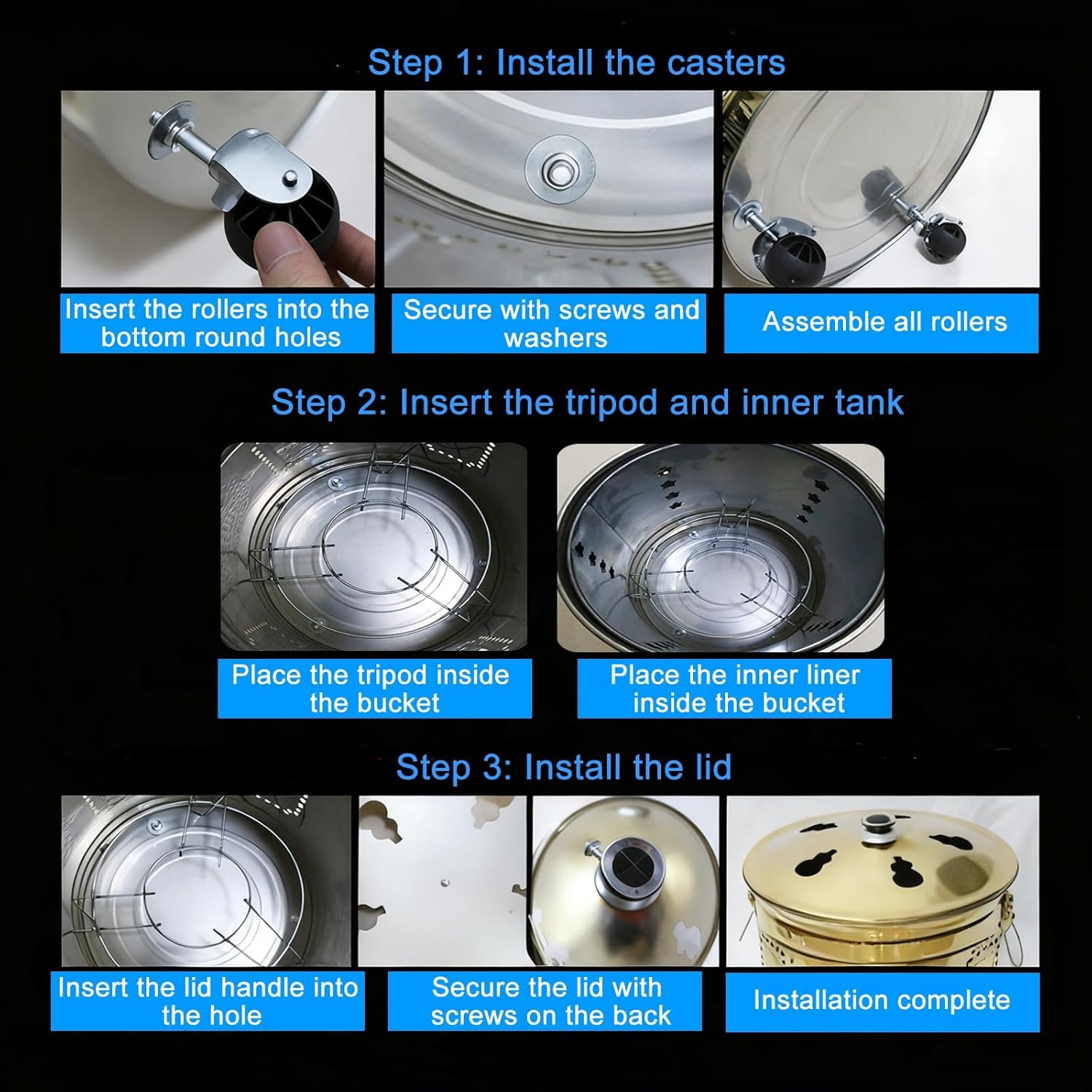 Incinerator, Burn Barrel, Outdoor Fire Pit, Burn Cage, Including Tripod, Inner Liner, for Wood, Garden, Backyard, Farm,Bonfire(Silver,48cm/19in)