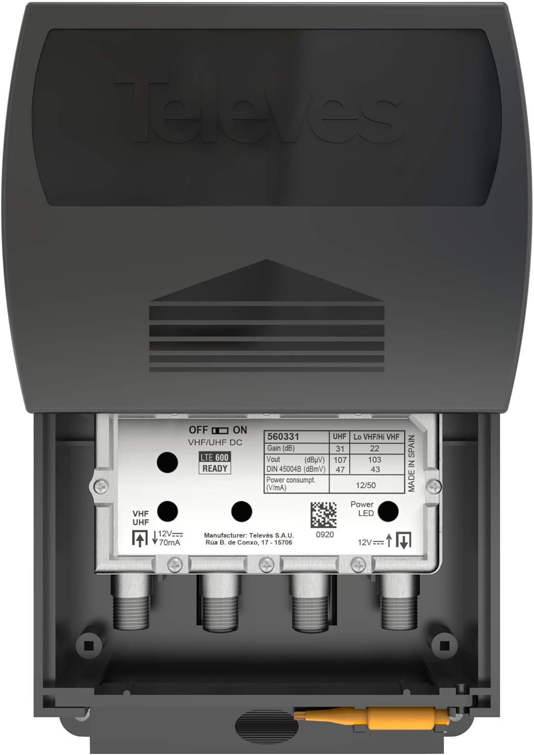 Televes 1-Input TForce Mast Amplifier with BOSS-Tech and “F” Power Supply Unit