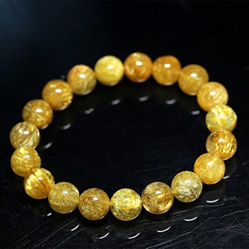 1 Strands Natural Yellow Gold Hair Rutile Quartz Stretch Bracelet Round Beads 10mm 04271