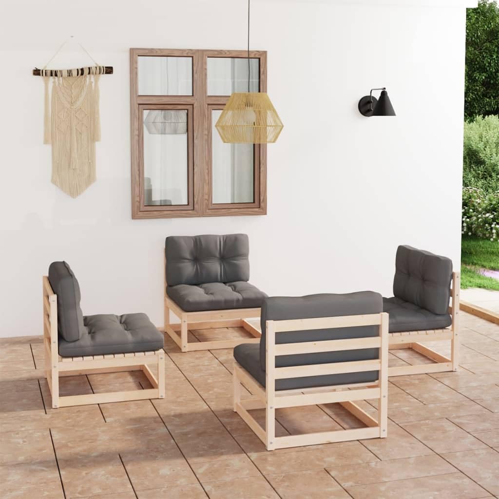 4 Piece Patio Lounge Set with Cushions Solid Wood Pine,Versatile Patio Lounge Set: Relax, Chat, and Enjoy The Outdoors in Comfort Patio Furniture Sets, Outdoor Furniture Sets