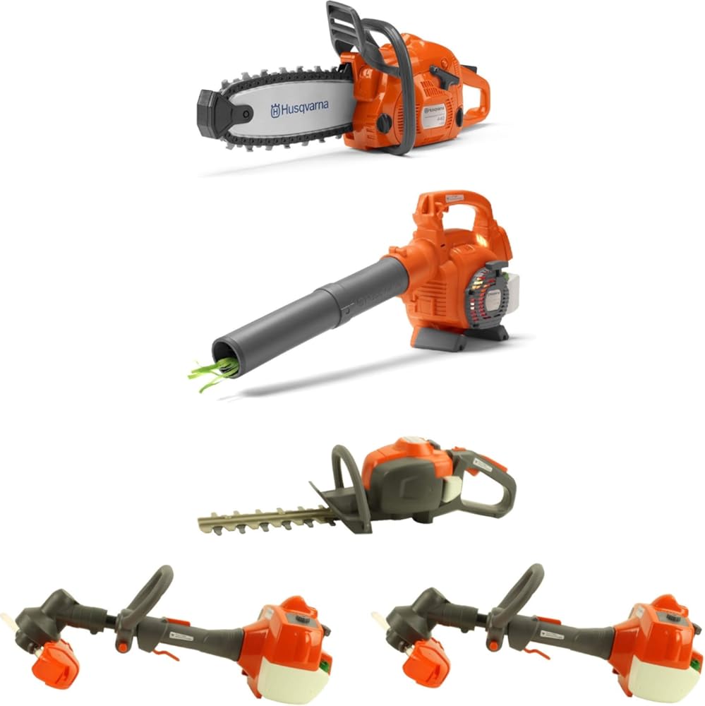 Husqvarna Toy Chainsaw, Leaf Blower, Hedge Trimmer and Lawn Trimmer (2-Pack)
