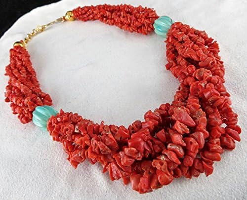 Natural Red CORAL Blue TURQUOISE Beads NECKLACE 21 INCHES 6 MM TO 4MM