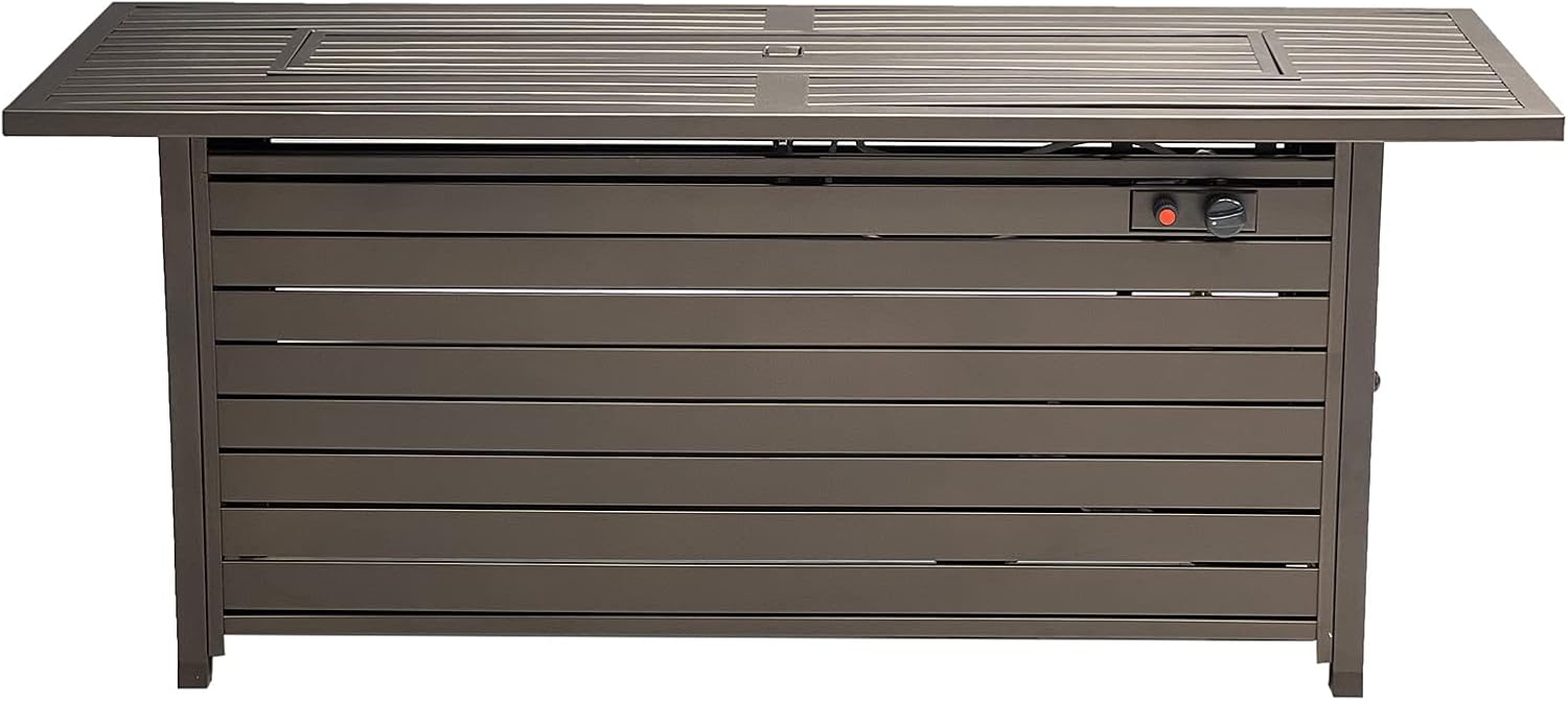 LEGACY HEATING 57 Inch Propane Fire Pit Table, 50,000BTU Outdoor Gas Fire Pit, 2 in 1 Rectangular Firepit Extruded Aluminum w/ Lid, Glass Beads, ETL Certified for Gatherings on Garden Backyard, Mocha