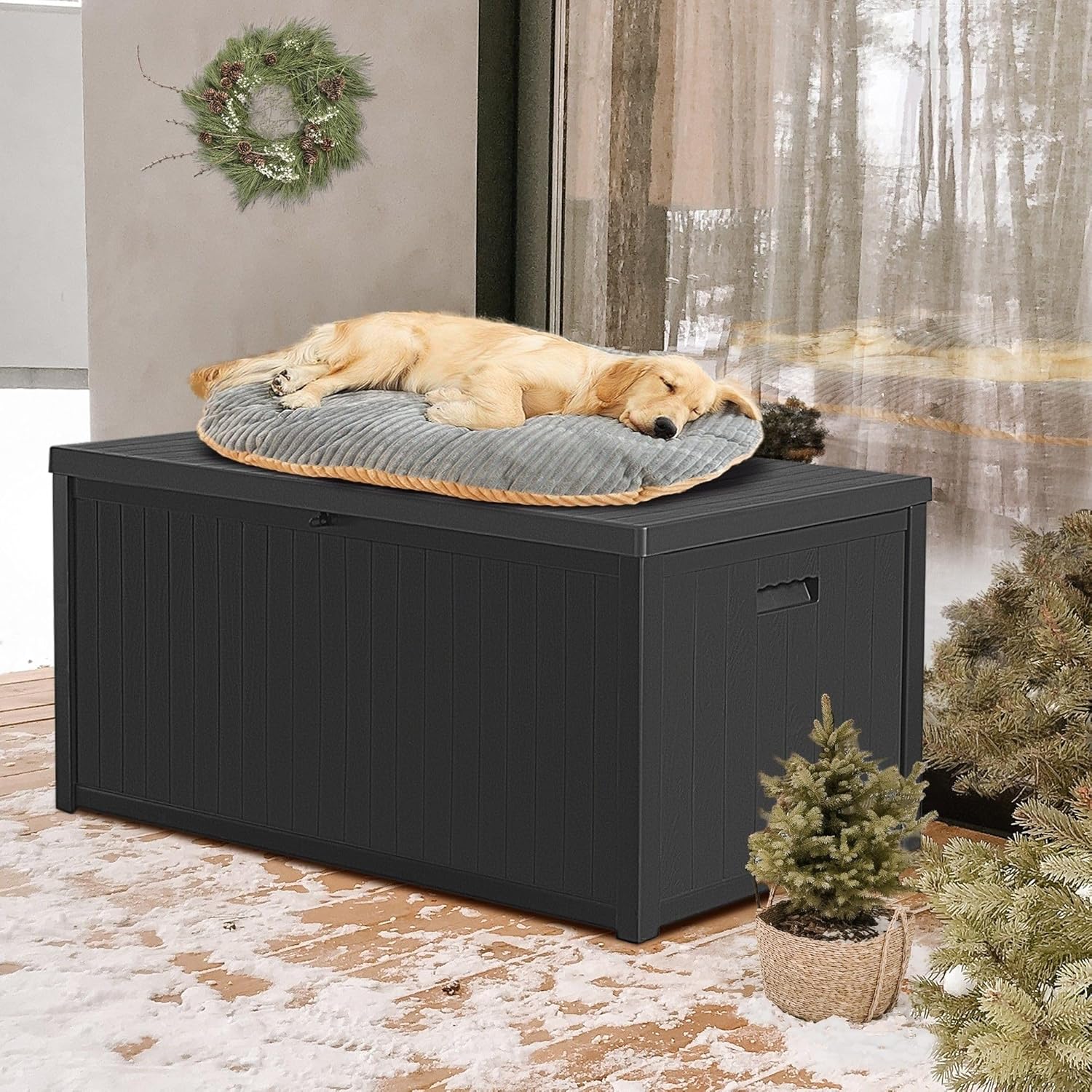 Gallon Deck Box Indoor/Outdoor Storage for Patio Cushions Black Rattan