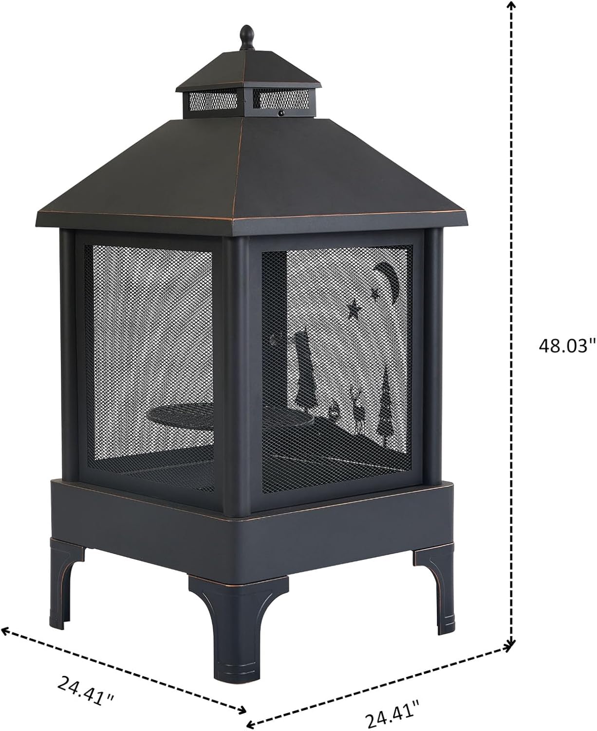 Outdoor Fire Pit Wood Burning for Backyard, Square Firepit with Grill, Large Fire Pits for Outside, Patio Fire Pit with Poker for Warmer Winter, Halloween, Metal, 48 Inch High (Square)