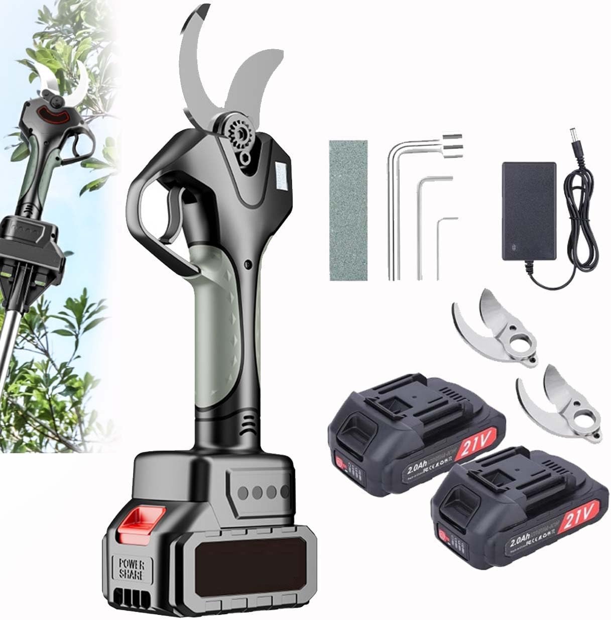 Electric Tree Pruning Shears with Safe-ty Lock – Cordless Garden and Vineyard Cutter with SK5 Blade – Designed for Fast, Clean Cuts on All Types of Branches(Withoutpole)