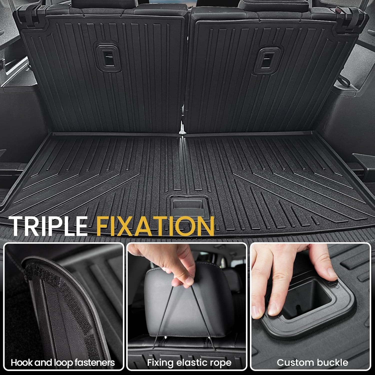 Floor Mats Set for 2018-2025 2026 Volkswagen VW Atlas 7 Seats Bench Seating Car Mat Accessories(Not Fit Cross Sport), All Weather TPE Cargo Liner Trunk Mat(Floor Mats+2-in-1 Cargo Mat)