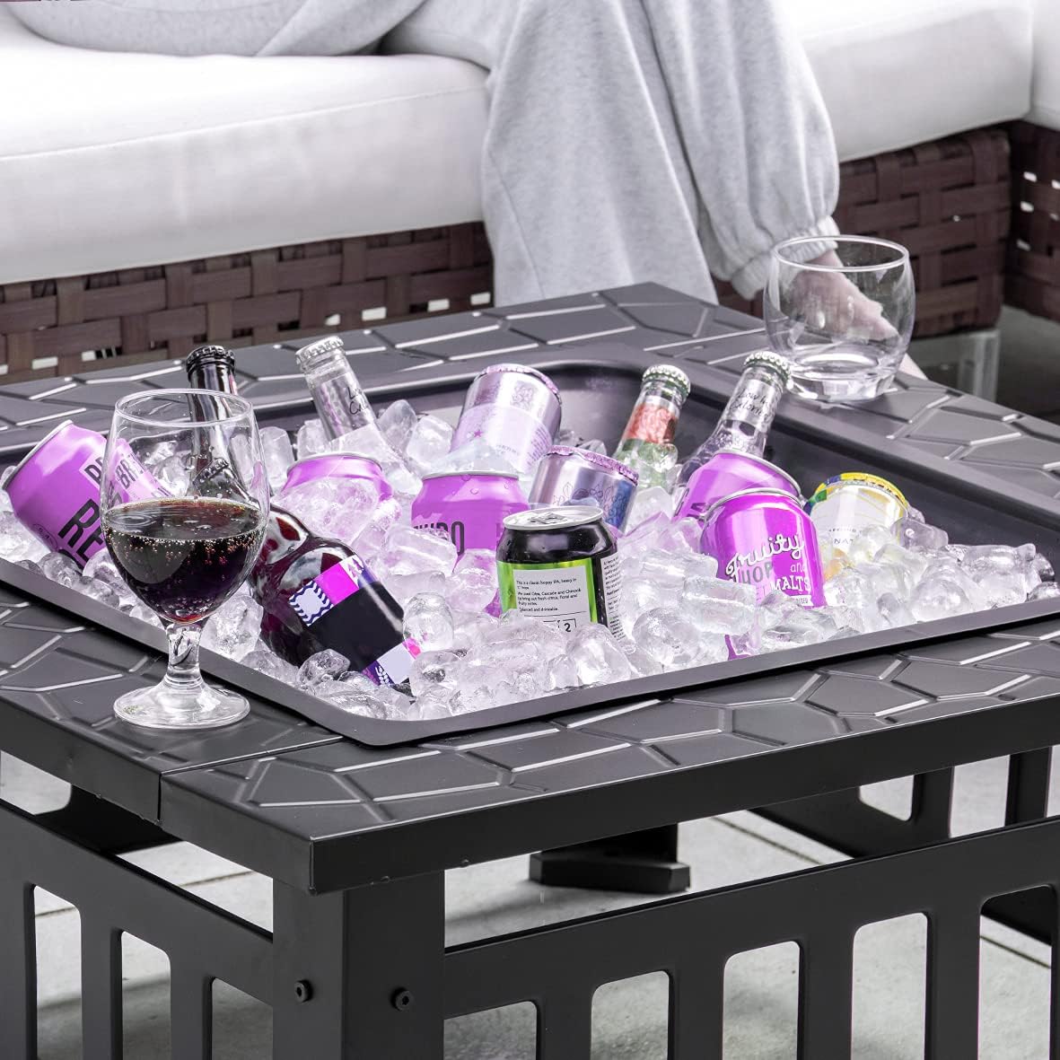 19609 3 in 1 Outdoor BBQ, Firepit & Ice Bucket/Stylish Outdoor Heater With Table Space/Burn Logs Or Charcoal/Includes Mesh Pit Cover, Stoker & PVC Grill Cover / 81cm x 81cm x 53cm