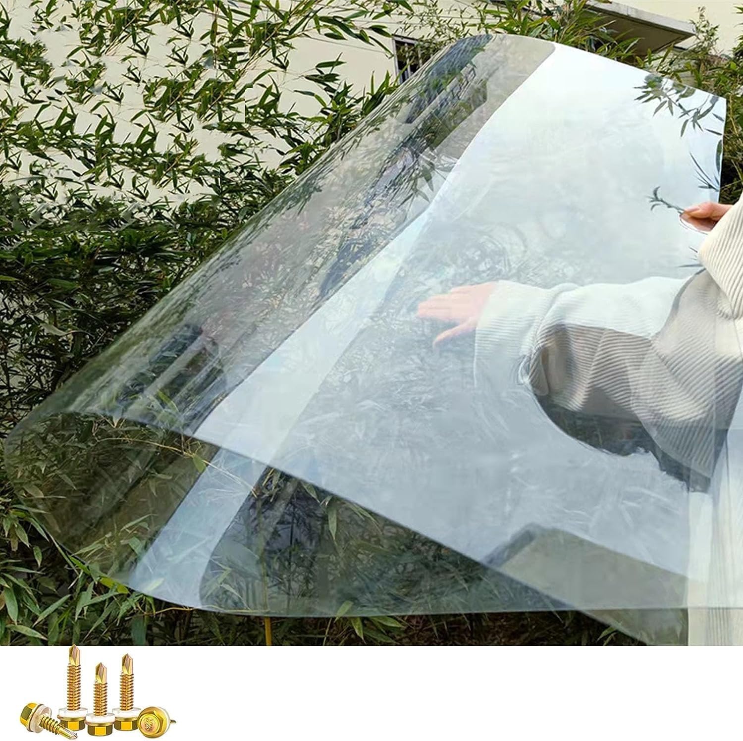 Polycarbonate Roofing Sheet Polycarbonate Roofing Sheet,0.8mm Glassfiber Solid Sheet,Clear Greenhouse Panels Rainproof UV Protection,Shatterproof Board for Garden,Balcony,Gazebo(1.2x3m)