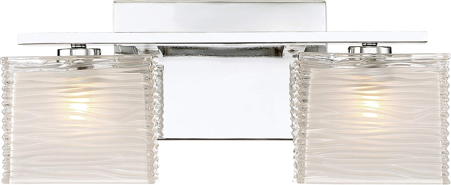 Quoizel Westcap Modern Vanity Lights, 2-Light, 15 Inch Polished Chrome Bathroom Lighting Fixtures Over Mirror, Sandblasted Glass, G9 Bulb, Transitional Wall Light for Bathrooms, Kitchen or Hallway