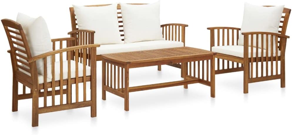 4 Piece Patio Lounge Set with Cushions Solid Acacia Wood,Vintage Patio Lounge Set Outdoor Acacia Wood Furniture with Cushions for Garden, Patio, and Deck Patio Furniture Sets, Outdoor Furniture Sets