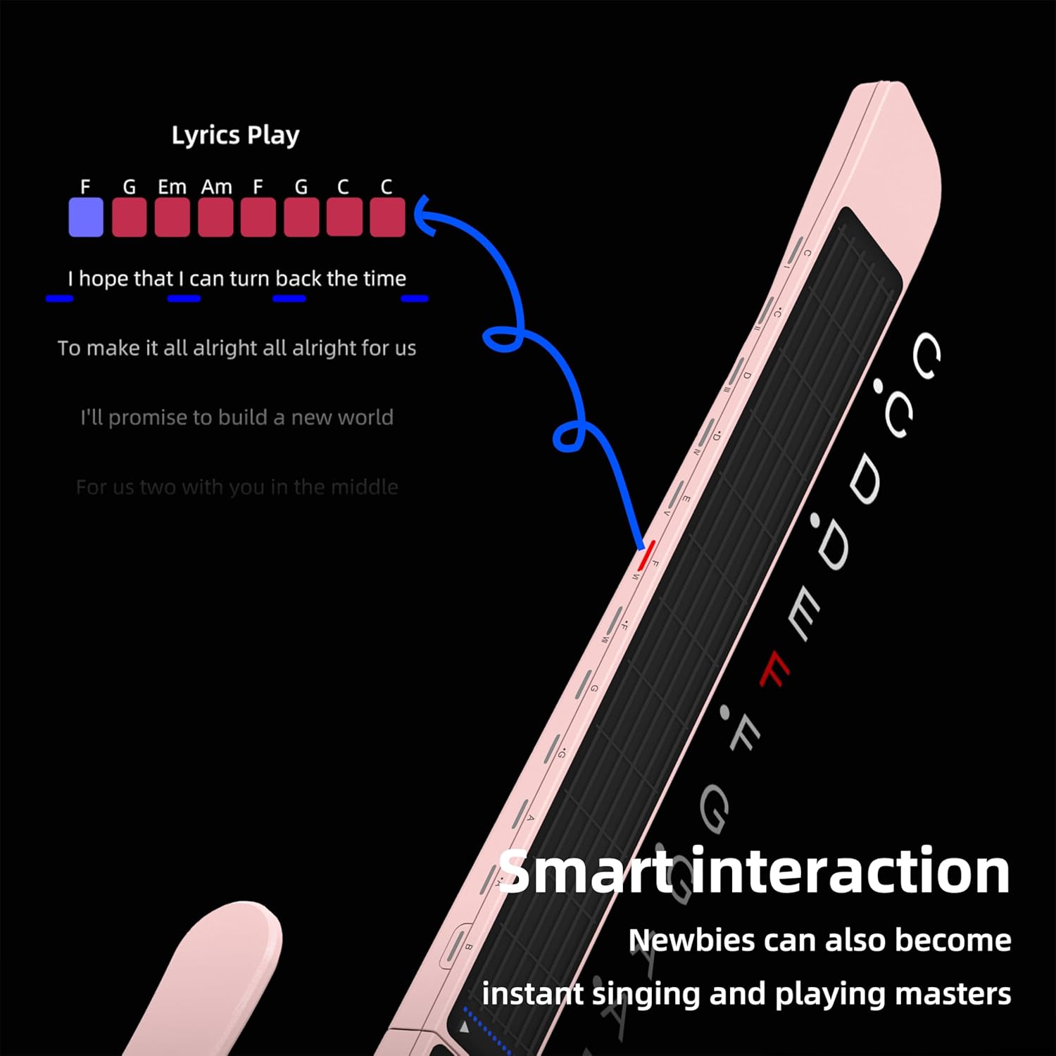 Smart Guitar, Stringless Guitar with App Control, Foldable Electric Guitar, Built-in Drum Machine & Speakers, Headphone Jack for Silent Practice, for Beginners (Pink)