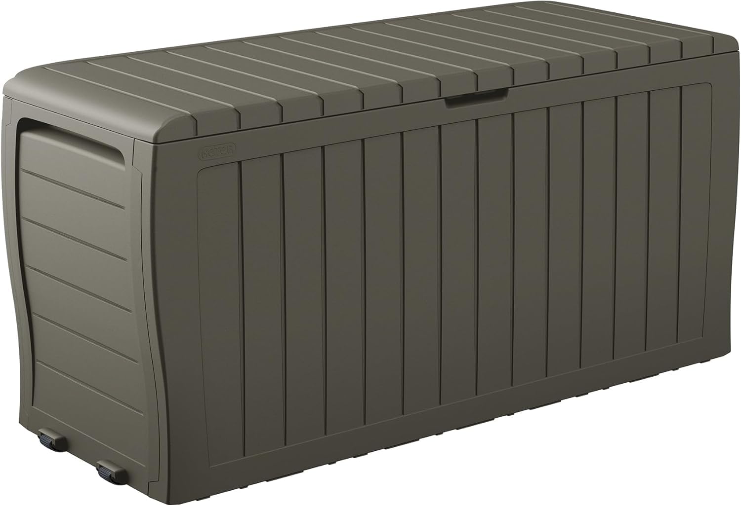 71 Gallon Outdoor Storage Deck Box, Resin Construction with Wood-Look Texture, 485 lbs Weight Capacity, 45.9 x 22.4 x 15.6 Inches, Olive Green