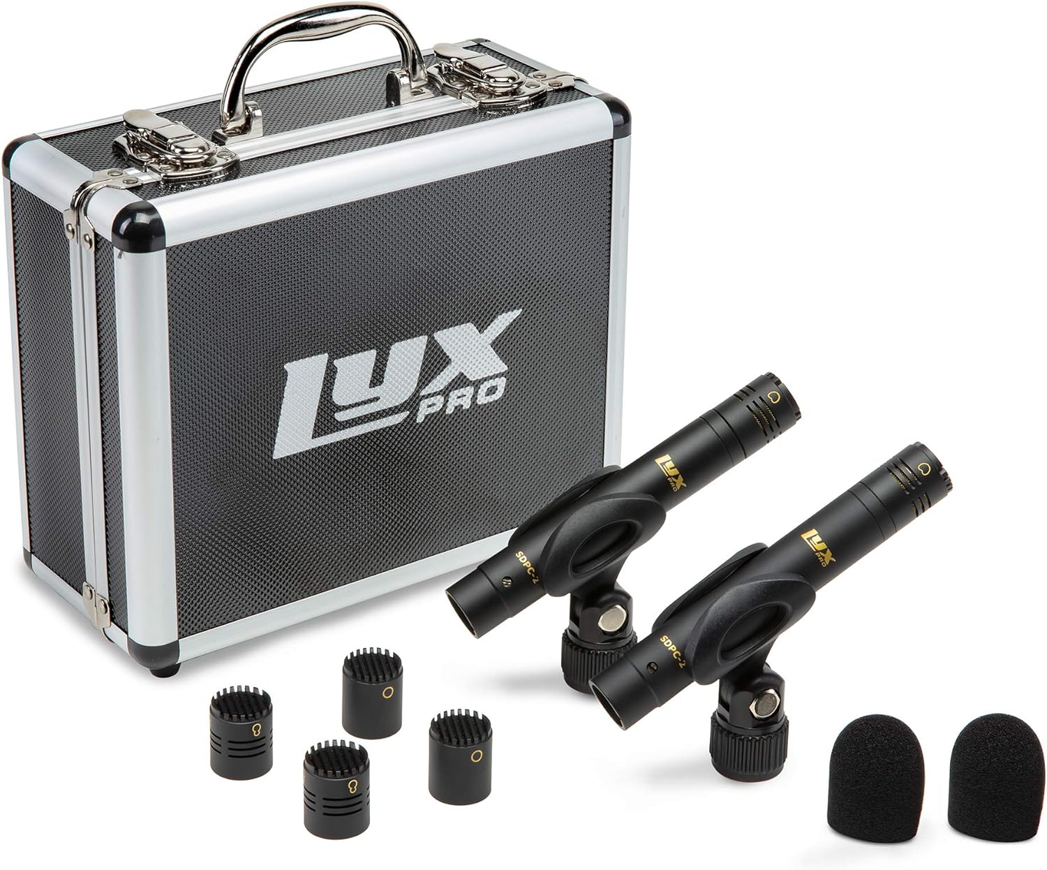 LyxPro SDPC-2 Stereo Pair of Pencil Condenser Stick Instrument Microphone Set, Interchangeable Omni, Cardioid & Super Cardioid Capsules Included, Professional Audio Recording Acoustic & Woodwind Sound