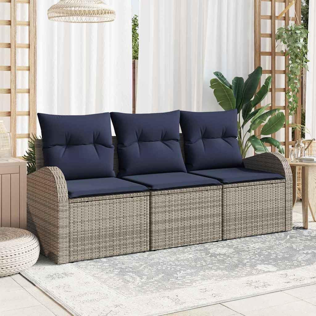Modern Garden Sofa Set, Grey Poly Rattan Outdoor Patio Furniture, Modular Design for Terrace Balcony, UV-Resistant Seating with Washable Cushions