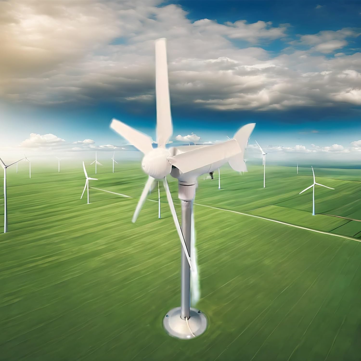 DIY 5-Blade Micro Wind Turbine Three-Phase Permanent Magnet Brushless Wind Turbine Model DIY Windmill White Outdoor