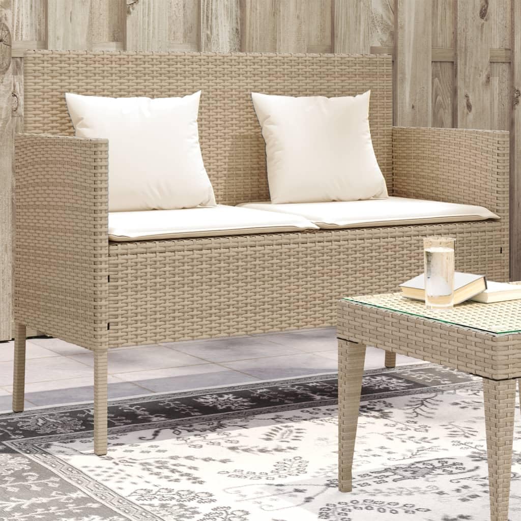 Patio Benches Patio Bench with Cushions Beige Poly Rattan,Luxurious Patio Bench with Storage for Outdoor Comfort and Organization Outdoor Furniture & Accessories