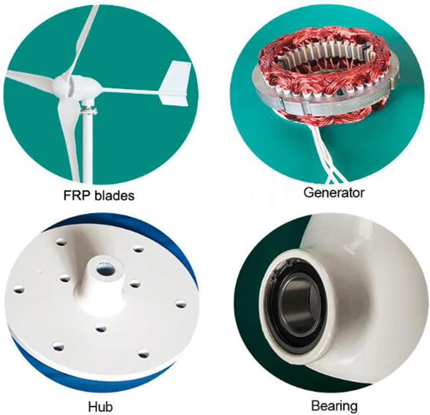 Wind Turbine Generator Kit, 1500W 24 48 96 Volt 3 Nylon Fiber Blade Horizontal Home Wind Turbines Wind Generator Power Windmill Energy Turbines Charge for Hybrid Solar Wind System(96V)