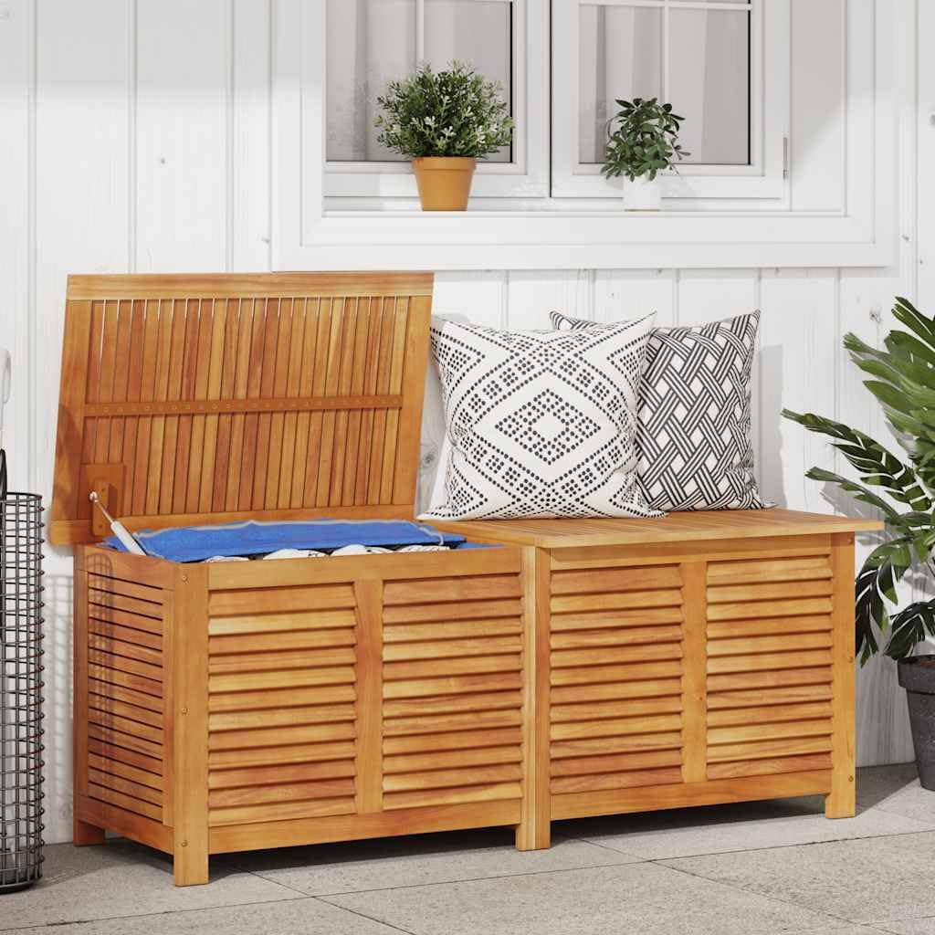 Garden Storage Box, Natural Solid Acacia Wood, Water-Resistant Outdoor Deck Container for Patio Cushions & Tools