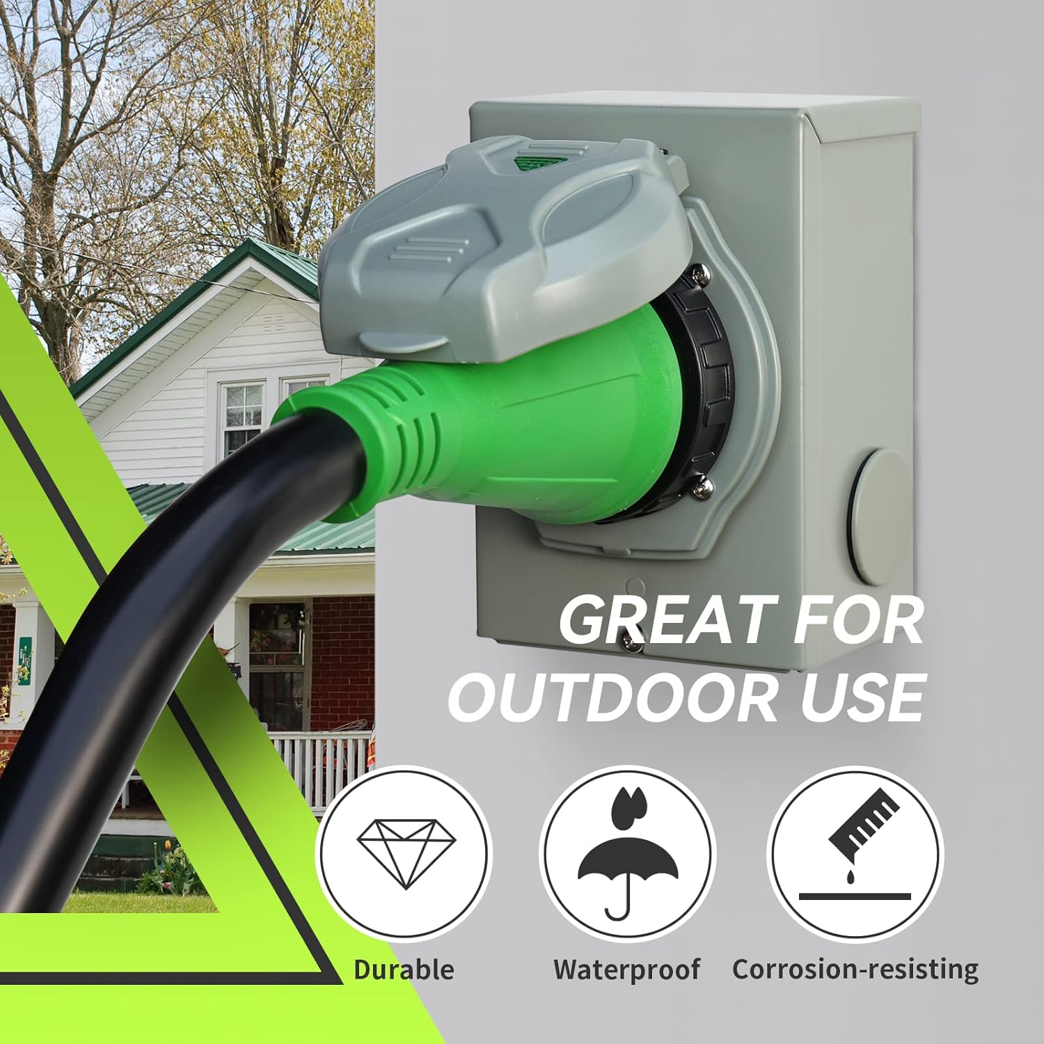 RVMATE 50 Amp Generator Cord 15FT and Pre-Drilled 50Amp Power Inlet Box Kit, 125/250Volts, NEMA 14-50P to SS2-50R Power Cord, ETL Listed, NEMA SS2-50P Inlet Box Waterproof