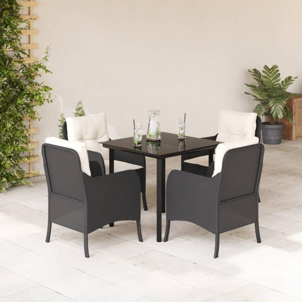 Furniture Sets 5 Piece Patio Dining Set with Cushions Black Poly Rattan,Outdoor Dining Set with Comfortable Cushions and Durable PE Rattan for Al Fresco Dining or Garden Relaxation Garden Conversation