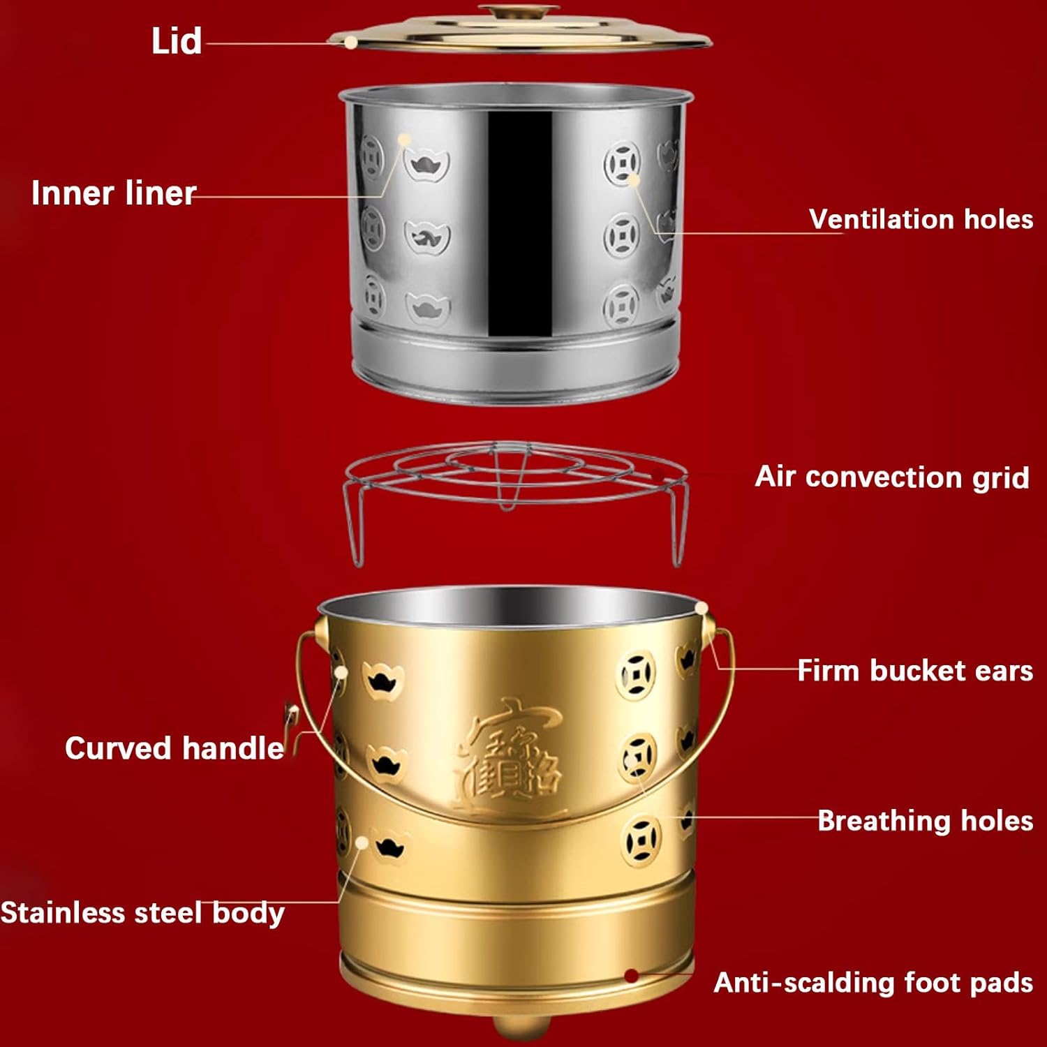 Stainless Steel Outdoor Yard Waste Incinerator Barrel, Fire Pit Burn Barrel with Lid & Burning Tong Cage, Durable Garden Trash Burner for Efficient Waste Disposal