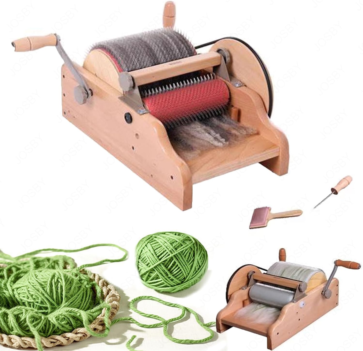 Manual Wool Drum Carder, Wool Fiber Carding Machine, Wool Blending Board Carding Brush Set, Adjustable Roller Gap