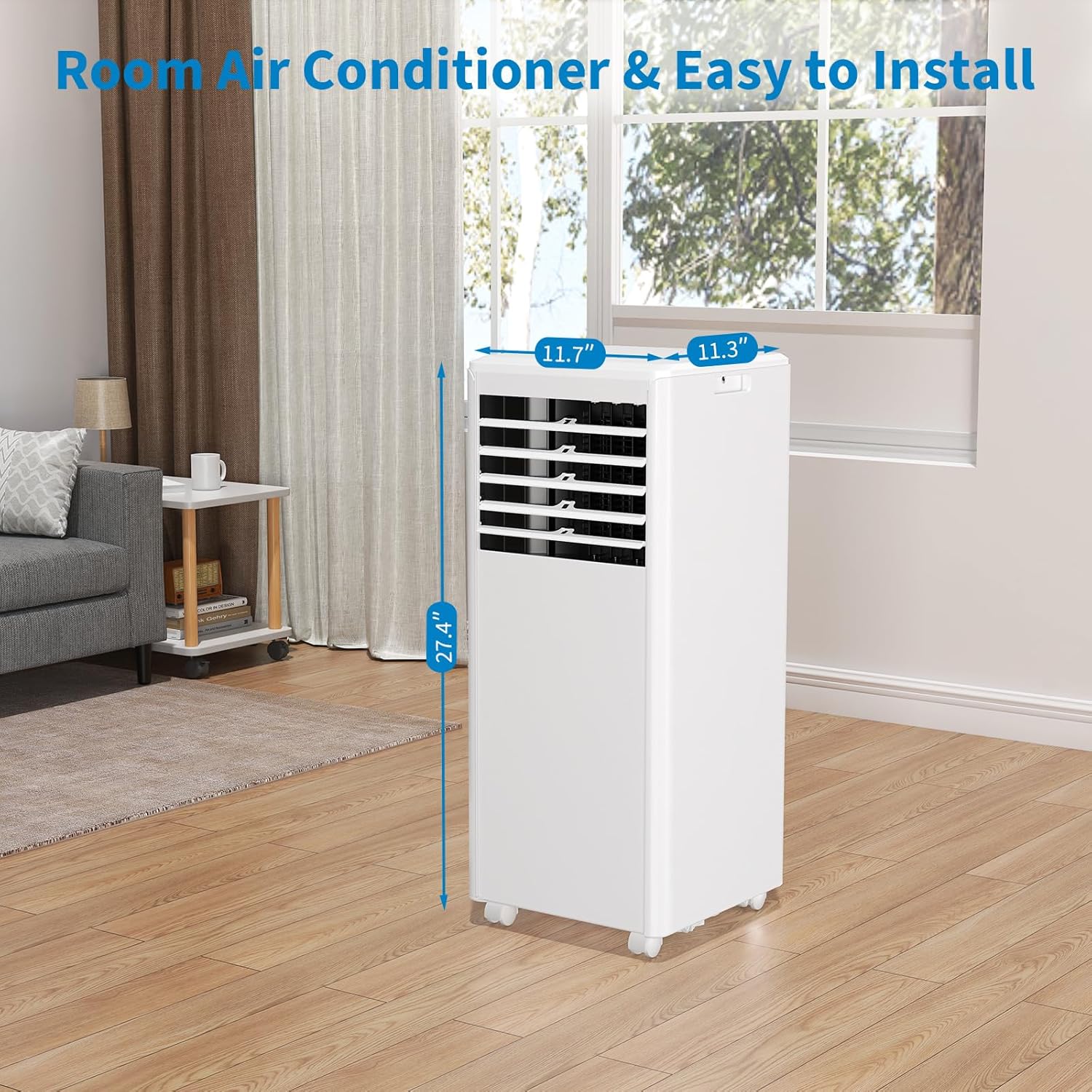 8,000 BTU Portable Air Conditioner, 3-In-1 AC Unit with Cooling, Dehumidifier, Fan Function, Standing Air Conditioner for Room Up to 350 Sq. Ft. with Remote and Window Kit, White