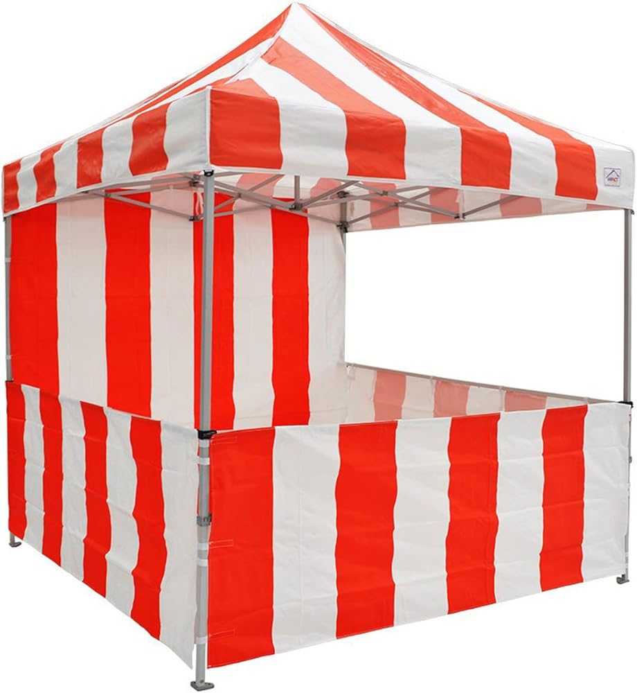 Impact Canopy 10' x 10' Pop-Up Canopy Tent, Carnival Tent Kit with Powder-Coated Steel Frame, Sidewall, and Half Walls, Red/White Stripe