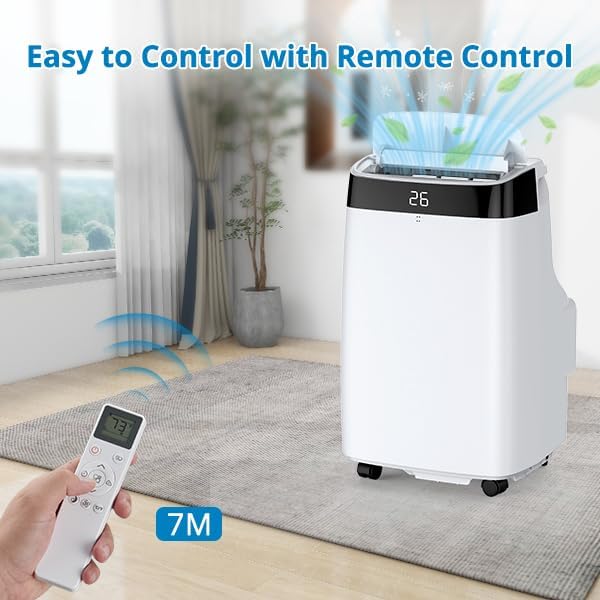 10,000 BTU Portable Air Conditioner, Cools Up to 450 Sq. Ft, 3-In-1 Room Air Conditioner with Dehumidifier, Fan, Quiet Operation, Remote Control, 24Hrs Timer, Easy Install Kit for Home