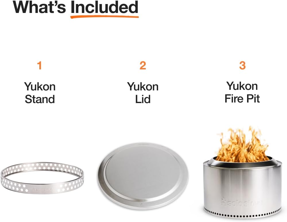 Solo Stove Yukon Essential Bundle | Portable Smokeless Fire Pit Stainless Steel for Wood Burning, Incl. Yukon Fire Pit, Lid and Stand, Diameter: 27in, Height: 19.8in, Weight: 40.35lbs