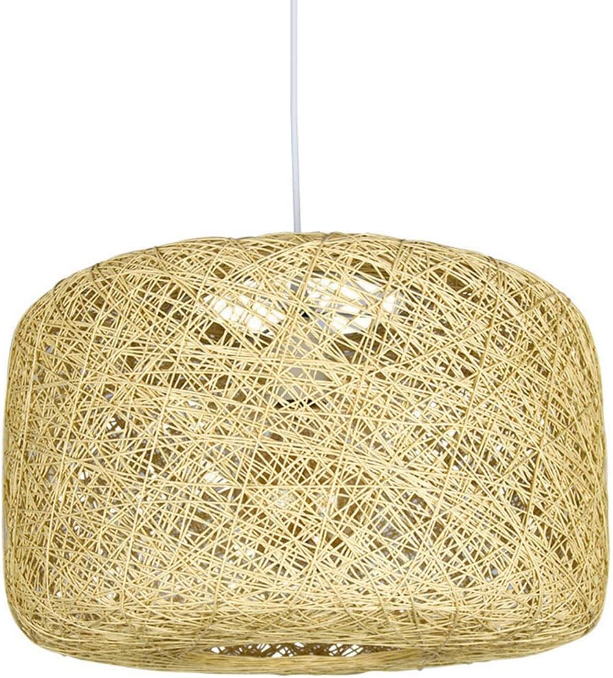 15.7'' Twine Natural Rattan Lampshade,Hanging Lamp Bird Nest Weave Lampshade,Ceiling Hanging Rattan Chandelier Lamp Lighting Fixtures,for Bedroom Restaurant Cafe Light- Brown
