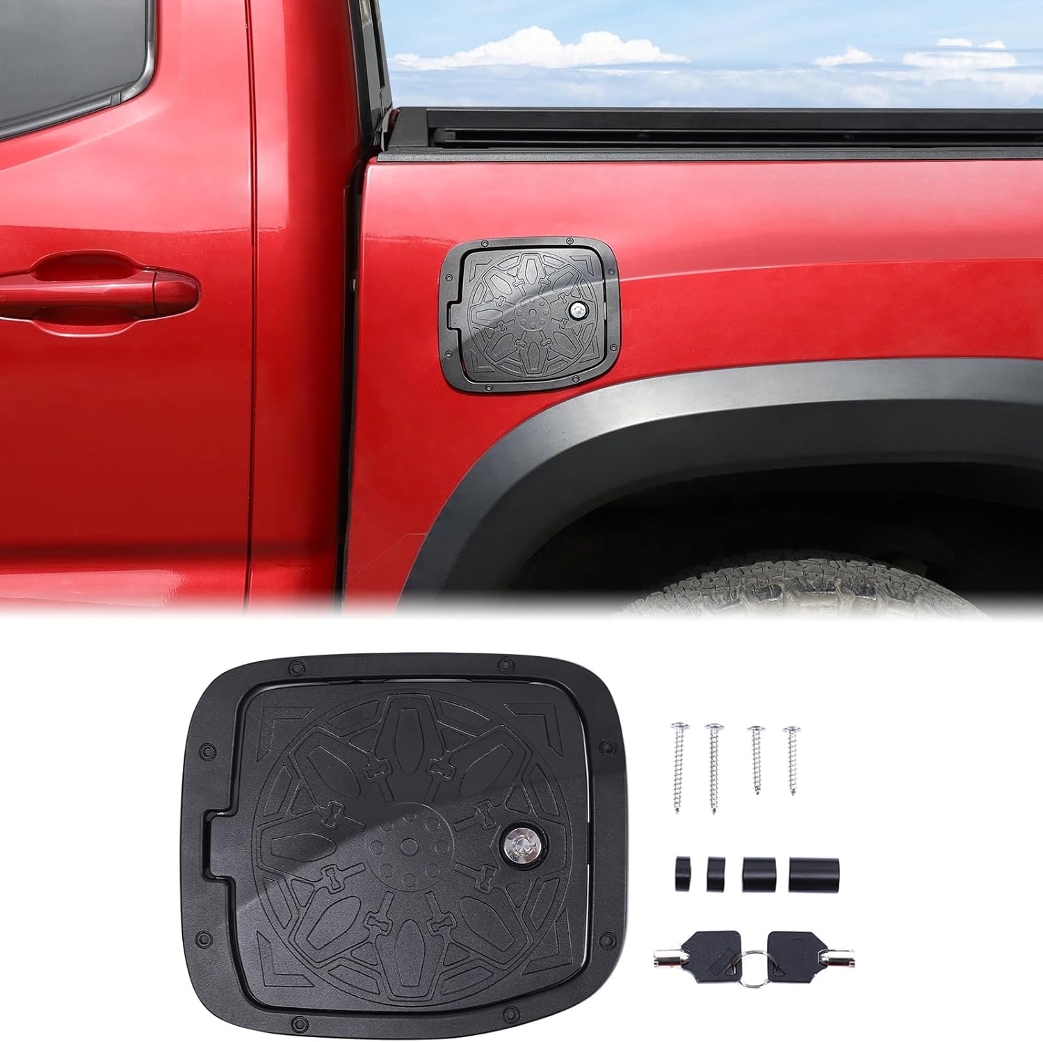 Aunginsy Car Fuel Tank Cap Replacement Anti-theft Lock Cap Compatible with Toyota Tacoma 2016-2023 Pickup Door Fuel Tank Cover W/Lock Gas Cap Tank Trim Cover Fuel Filler Door Protector Accessories