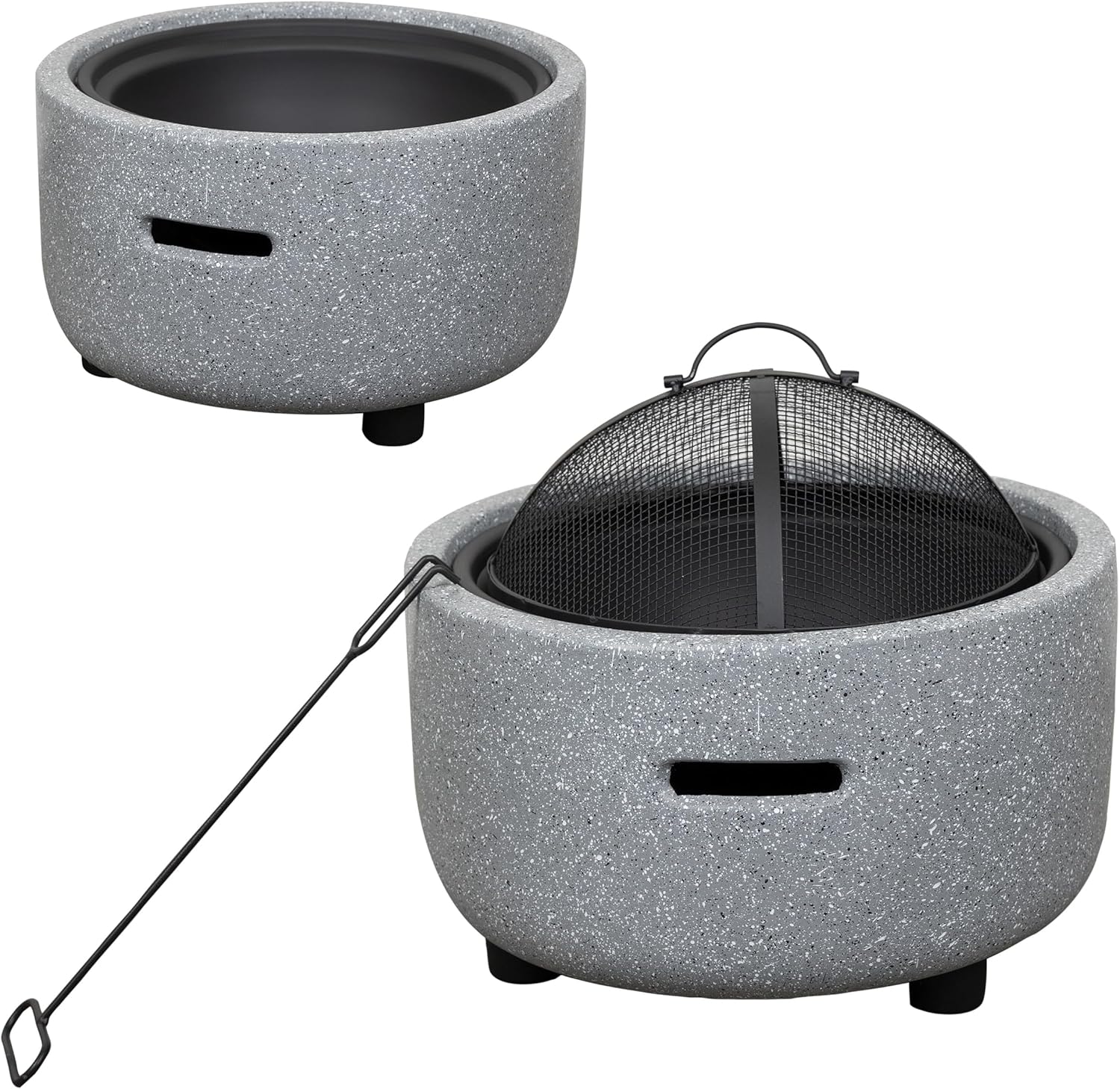 Alpine Corporation QFC334 Contemporary Gray Woodburning Firepit with Lid & Wood Poker, Decor for Patio & Deck, 16