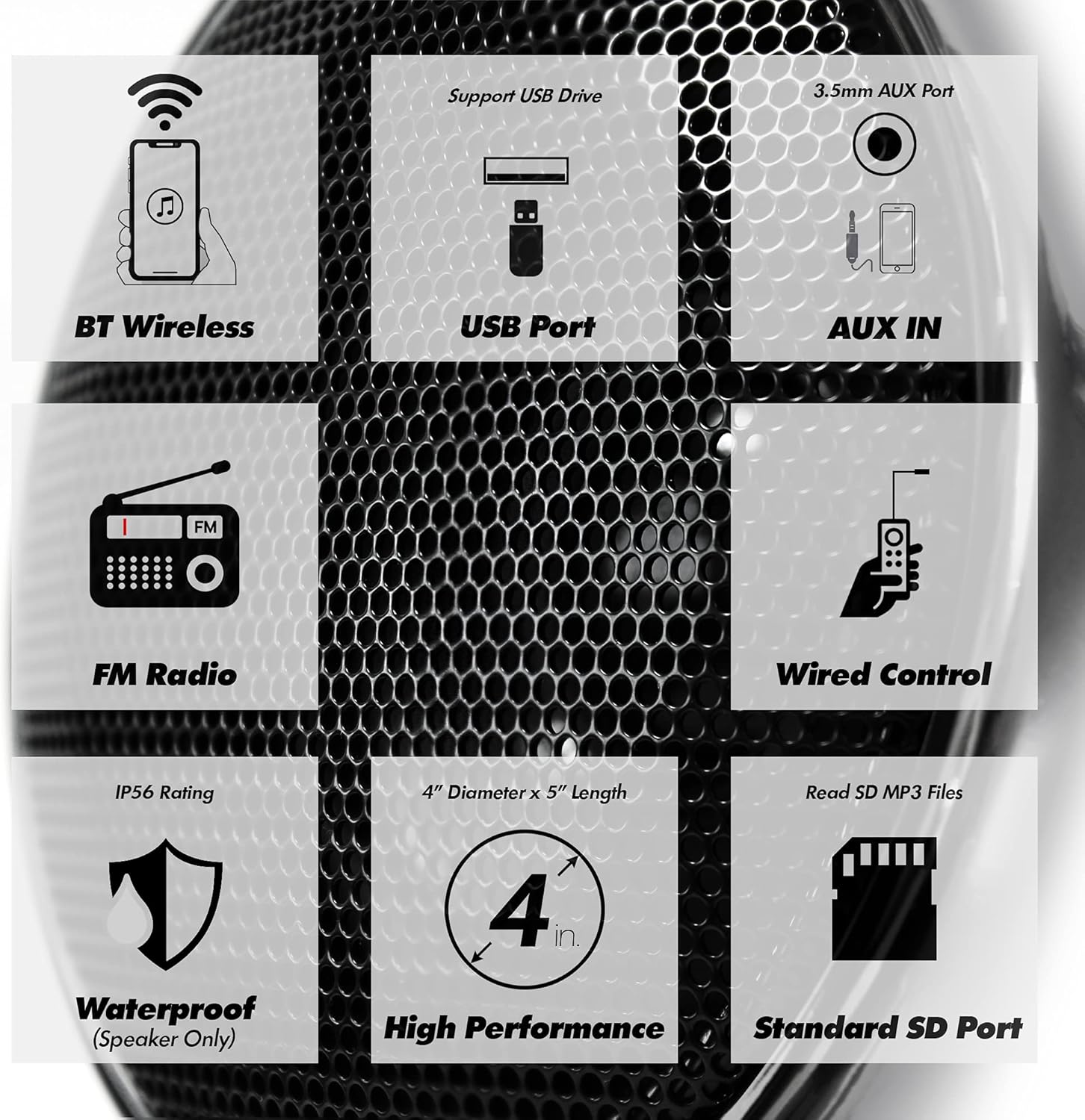 GoHawk Motorcycle Speakers and Amplifier Audio Sound System, 1000W Bluetooth Weatherproof 4 Inch Radio Audio System AUX USB SD FM Radio, Volume Control, ATV UTV Compatible