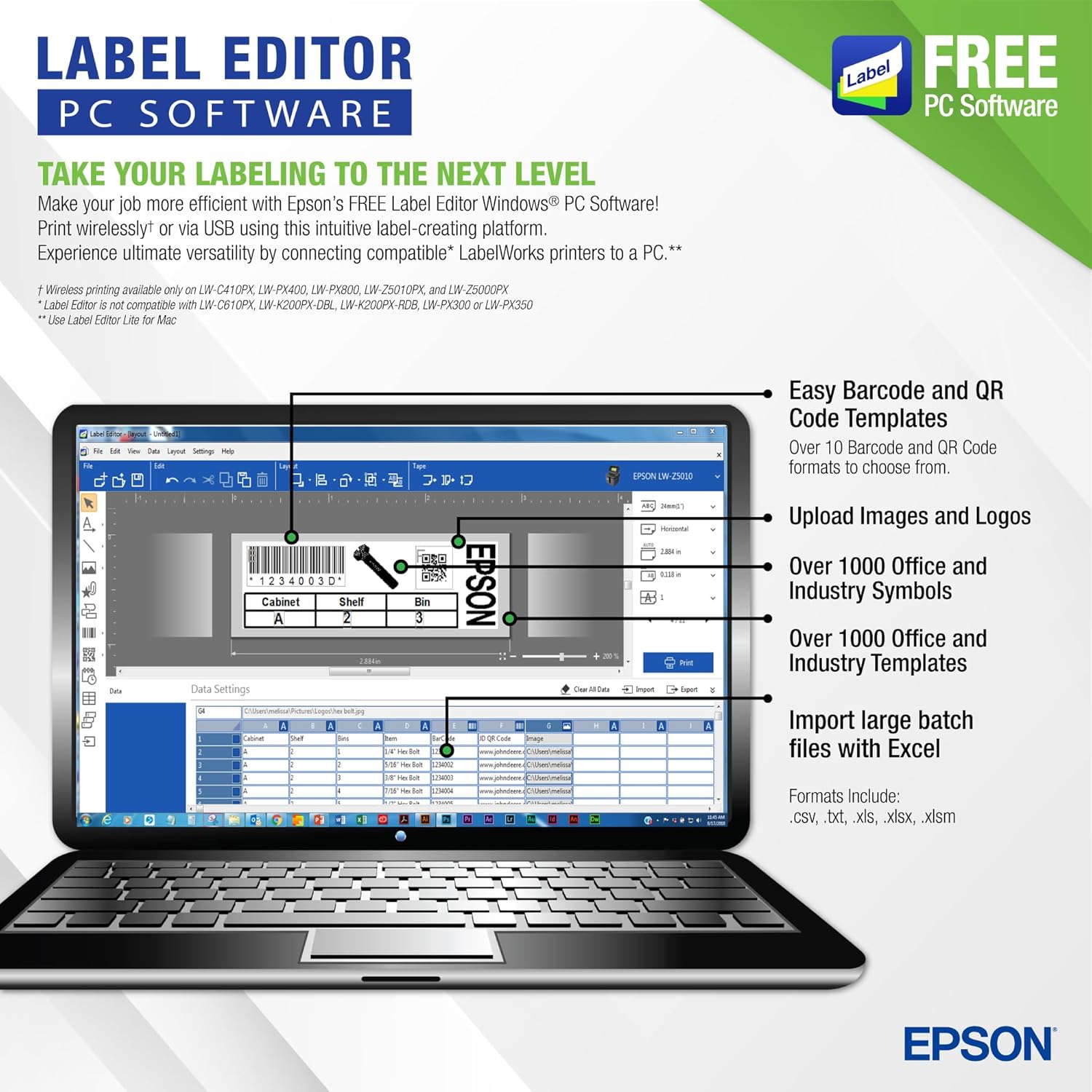 LABELWORKS Epson LW-PX700PCD Industrial Label Maker Kit - Complete Kit with Accessories, Compatible with Large Variety of Tape Types, Portable Handheld Label Printer