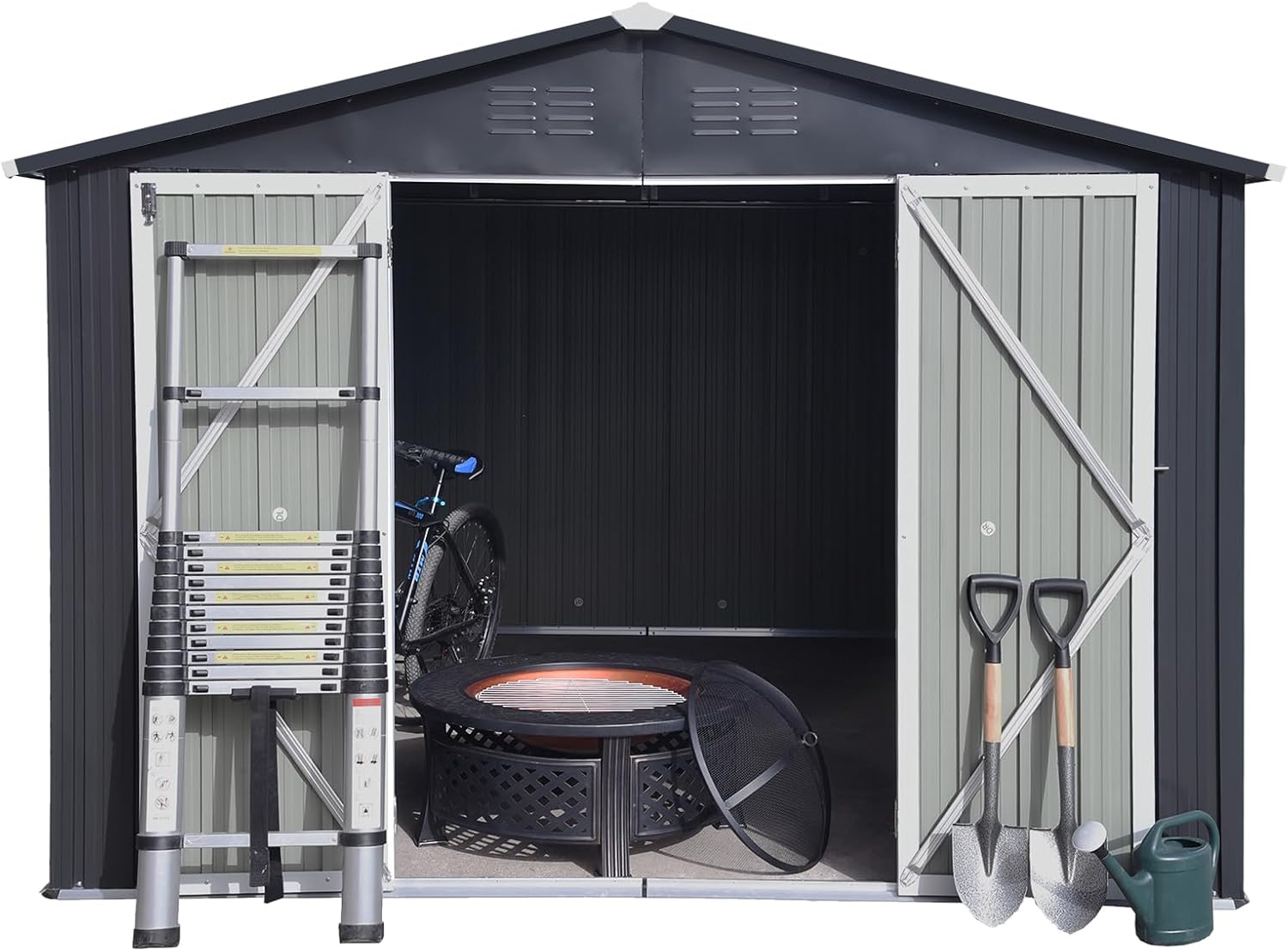 Metal Outdoor Storage Shed 8 x 6 FT, Steel Utility Tool Shed Storage House with Sloping Roof and Lockable Door, Waterproof Garden Storage Tool Shed for Backyard Patio Lawn (Dark Gray, 8X6 FT)