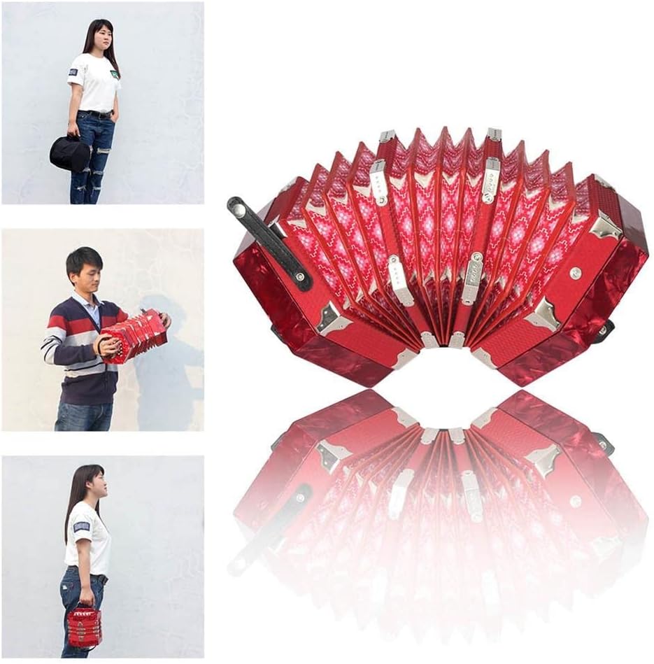 Hexagon Accordion with Carrying Bag, 20-Button Concertina for Adults Kids, Professional Playing Keyboard Music Instruments