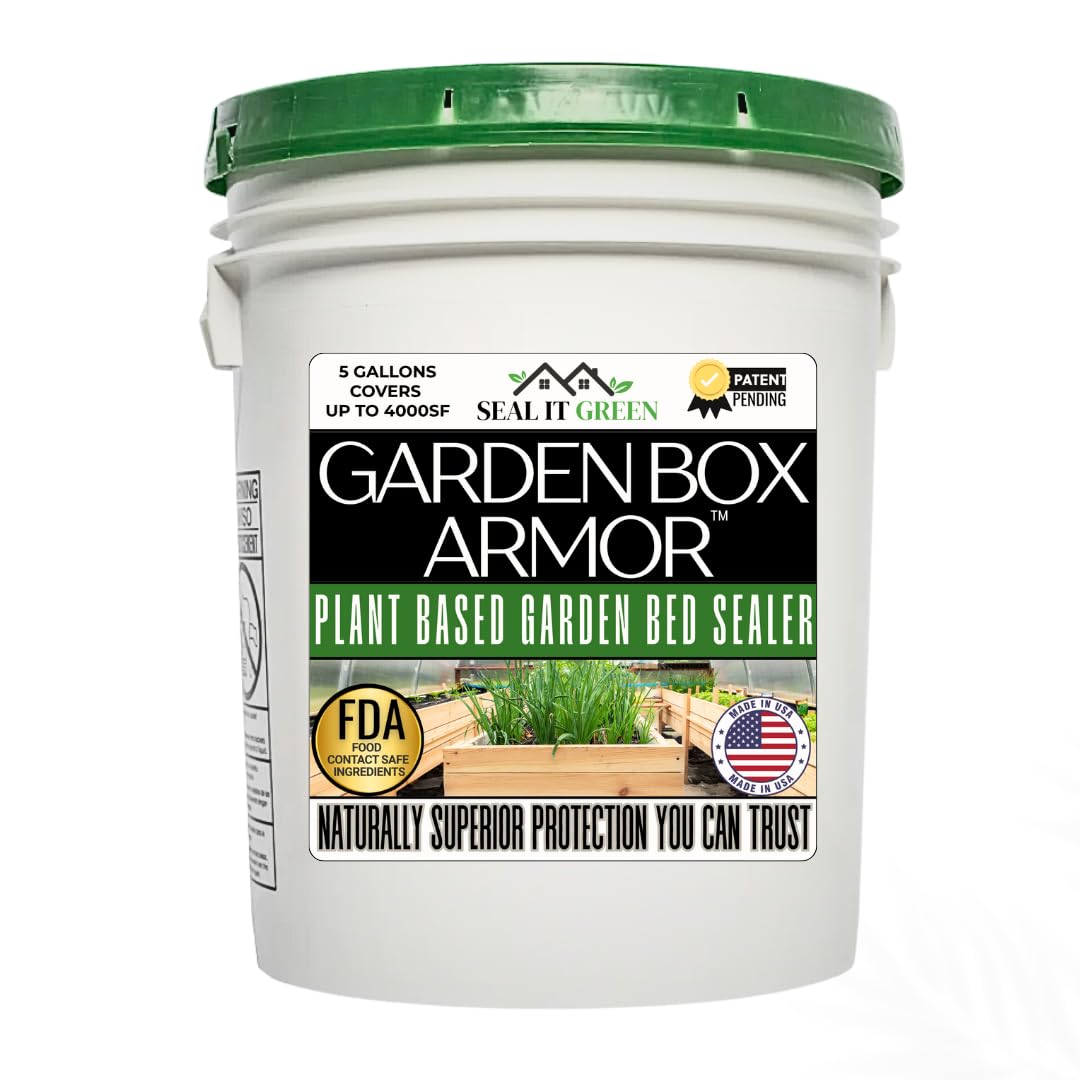 Garden Box Sealer | FDA Food Contact Safe Plant-Based Wood Sealant for Raised Bed, Planter & Pet House. Protects All Wood Types from Water & Weather Damage | (5 Gallon)