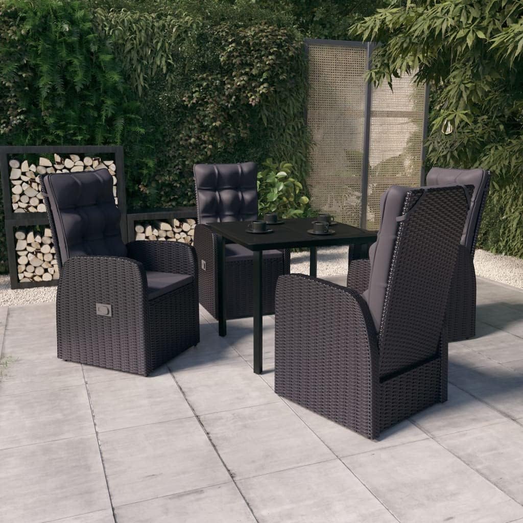 5 Piece Patio Dining Set with Cushions Black Garden Furniture