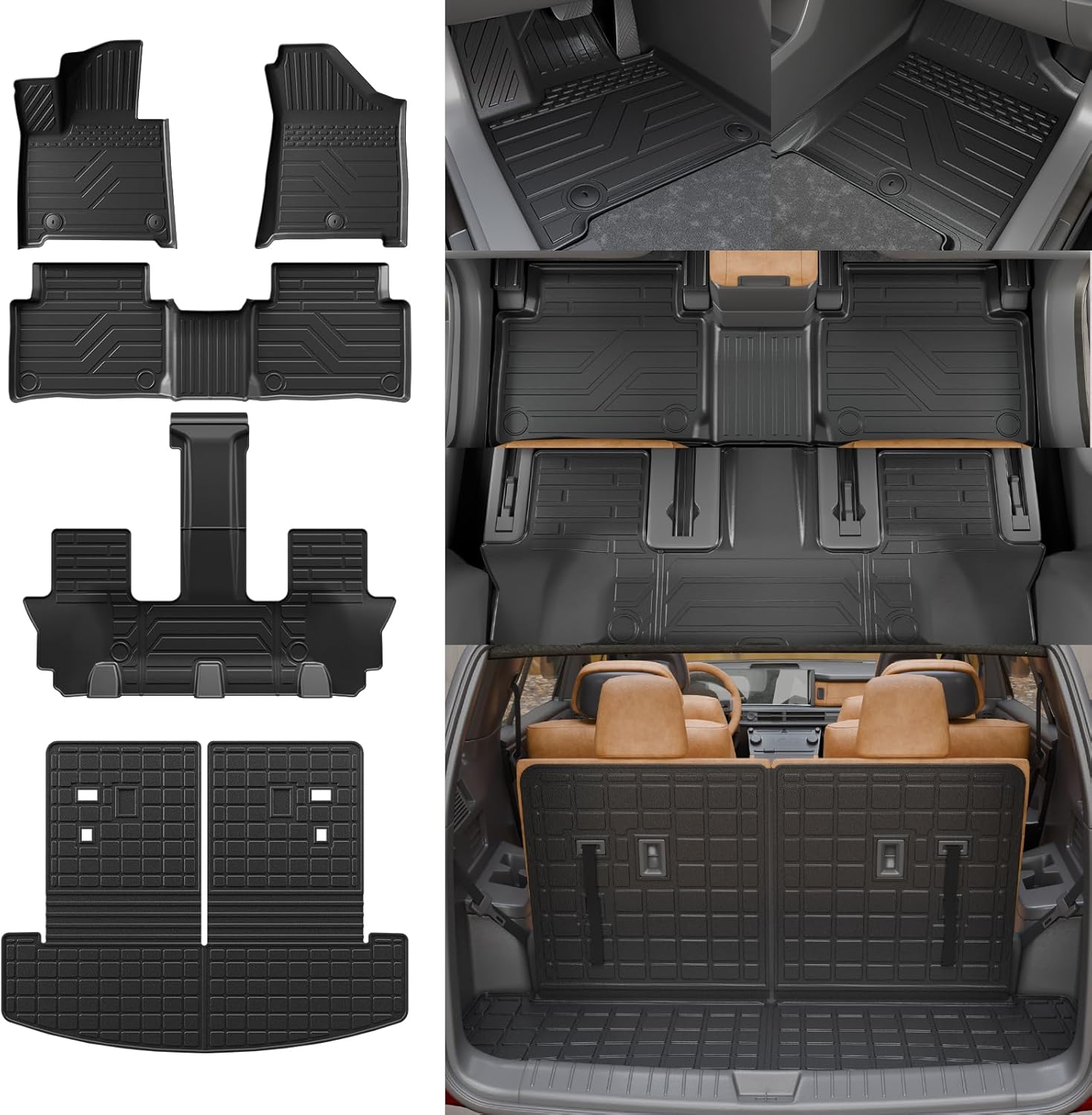 Rongtaod Floor Mats Compatible with 2024 2025 2026 Hyundai Santa Fe 6&7 Seats for Gas&Hybrid Trunk Mat Cargo Mat Cargo Liner All Weather Santa Fe Accessories (Trunk Mat with Backrest Mat+Floor Mats)