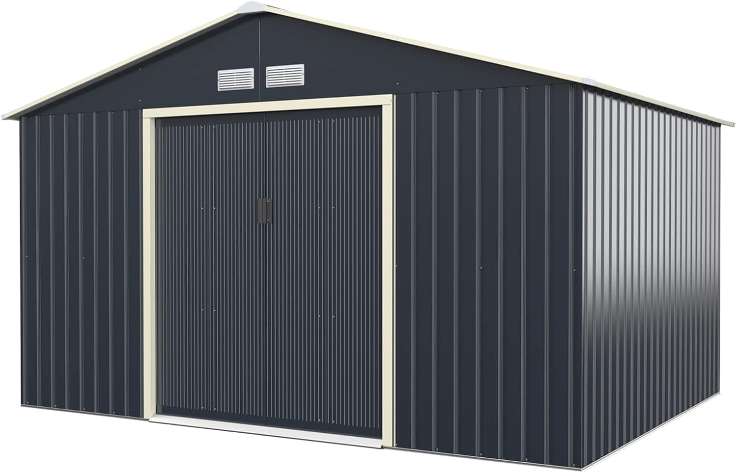 Giantex Outdoor Storage Shed with Double Sliding Door, Galvanized Metal Garden Storage Room, Front and Back Vent, Weather Resistant Tool Storage Shed for Backyard, Patio, Lawn (11 x 8 FT)