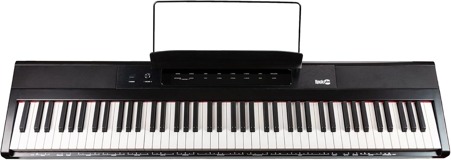RockJam 88-Key Digital Piano with Semi-Weighted Keys, Lessons & Keynote Stickers.