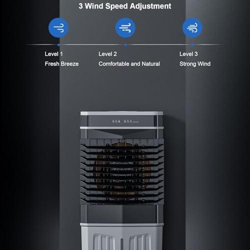 Indoor Swamp Cooler Fan, 3 In 1 Portable Air Conditioners, 10 Gallon Tank, 120° Oscillation, 4 Ice Packs, 12H Timer, Remote, 3 Modes & 3 Speeds Air Cooler for Room Cooling(80cm/31in)