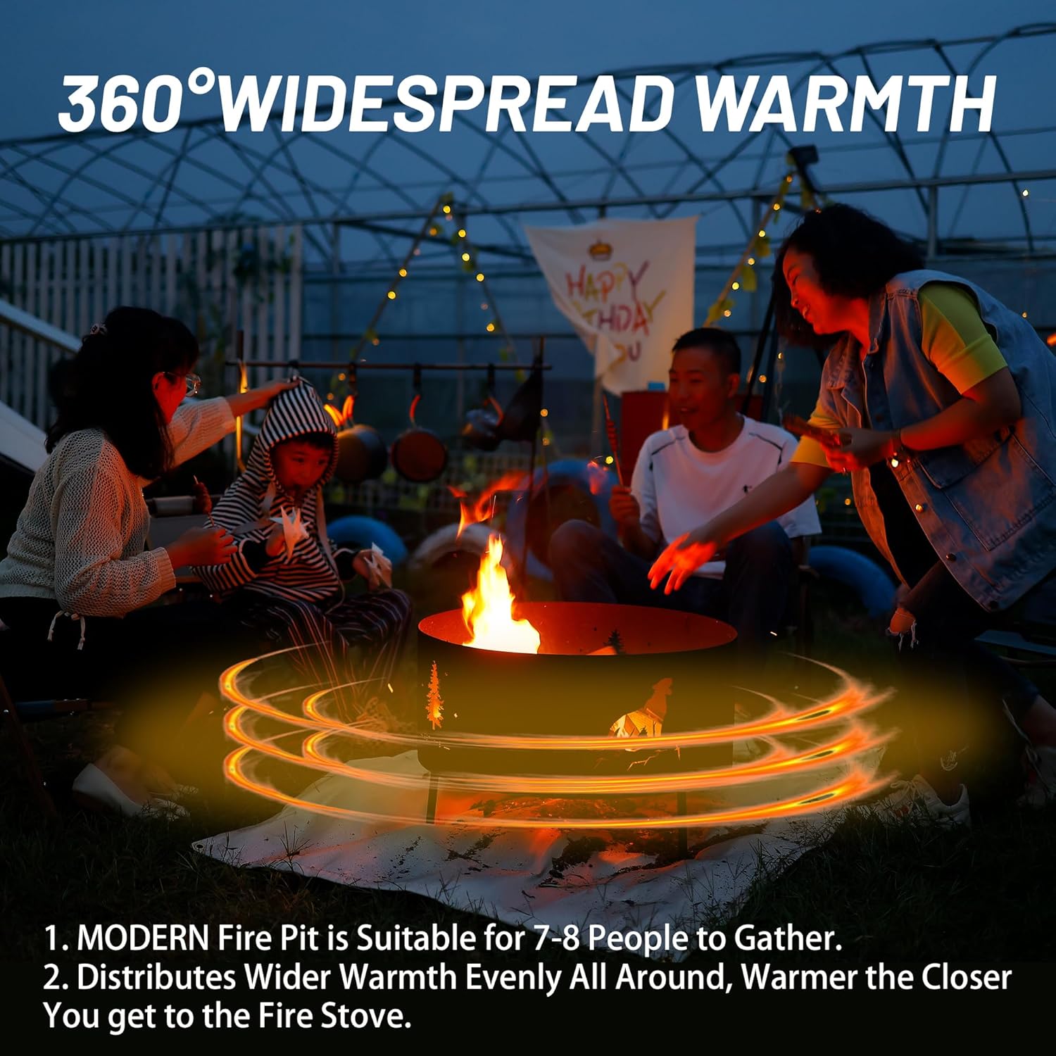 Portable Metal Fire Pit, Small Cylindrical Wood Burning Grill Fire Pits for Outside, Poker and Round Waterproof Cover, BBQ& Outdoor Fire Pit for Patio, Picnic, Party (Large)