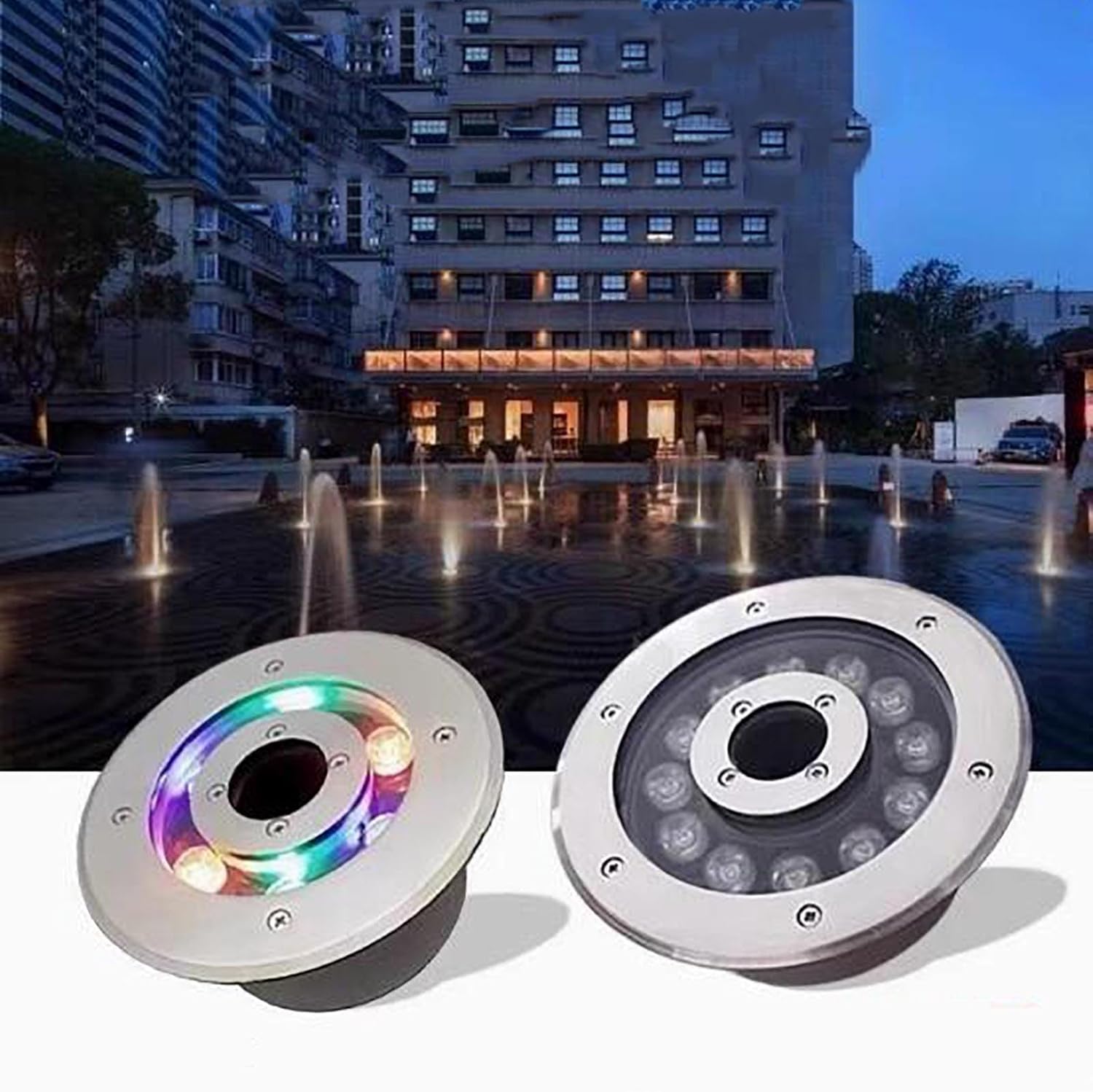 LED Ring Fountain Light - Submersible Pond Lights, 24V Low Voltage Recessed Middle Hole Design Spot IP68 Waterproof Underwater Landscape Light, Submersible LED Pond Lights(Cool White,24W)