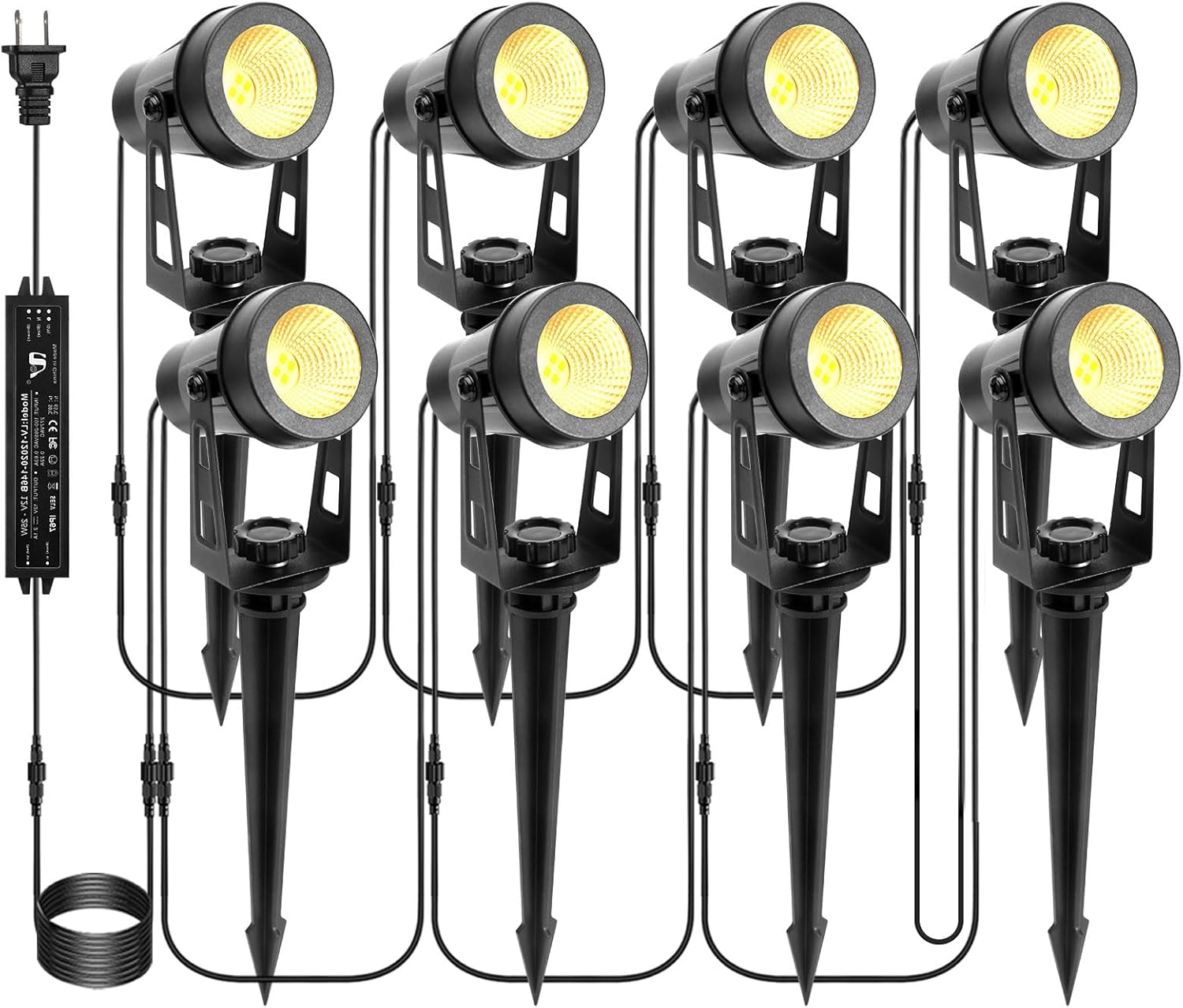 ECOWHO Landscape Lighting with Transformer, IP65 LED Outdoor Spotlights Waterproof 30W 2000LM Warm White 3000K Garden Lights, 90ft Cable for Garden Pathway Yard Tree Uplighting Patio (8 Pack)