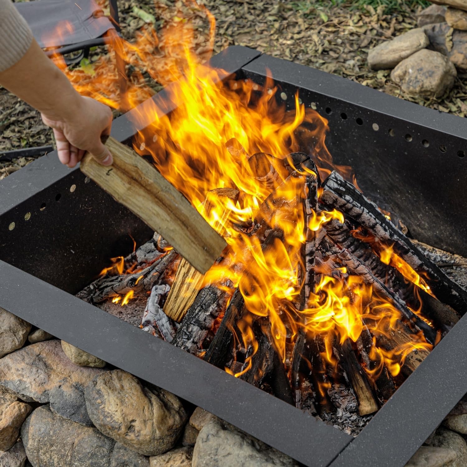 42 inch Outdoor Fire Pit Liner, Square Heavy Duty Fire Pits, Rim Insert Firepit for Outside, DIY Campfire Fireplace