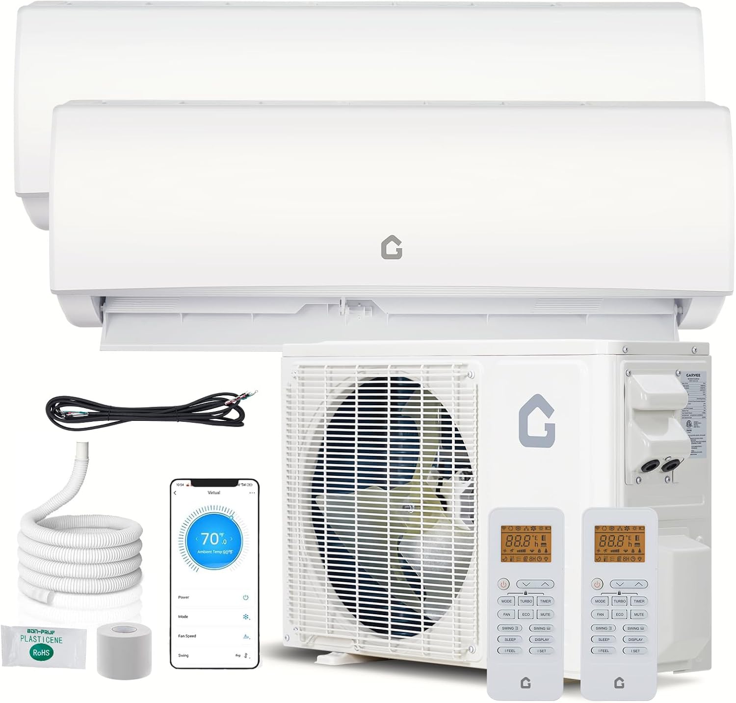 Garvee 2 Zone Mini Split AC/Heating System 28000 BTU (12K+12K), 20 SEER2 Dual Zone Ductless Wall Mounted Air Conditioner with Pre-Charged Condenser, 208-230V, Not Include Copper Tube Line Set