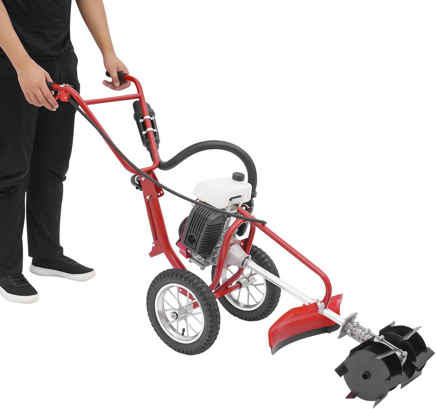 63CC 4-Stroke Gas Powered Lawn Mower, 3in1 Hand Push Lawn Mower Trimmer, Brush Mower Gasoline Brush Broom Sweeping Machine, 4HP Gas Brush Cutter String Trimmer for Yard, Farms, Parks